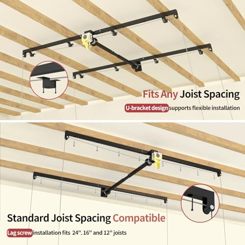 FERO Overhead Garage Storage Rack, 325 lb Capacity, 4x8 FT Garage Ceiling Storage Rack with Safety Lock (Black)