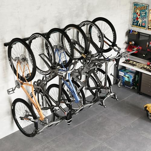 monTEK Enhanced Garage Bike Rack, Adjustable 6 Bike Hangers for Garage, Equipped with 78.5in Extended Rail to Accommodate Various Bicycle Sizes, Heavy-Duty Steel Bike Wall Mount, Max Capacity 330 lbs
