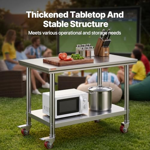 Vevor Mophorn Stainless Steel Work Table 36x24 Inch with 4 Wheels, Casters Heavy Duty Food Prep Worktable for Commercial Kitchen Restaurant, Silver