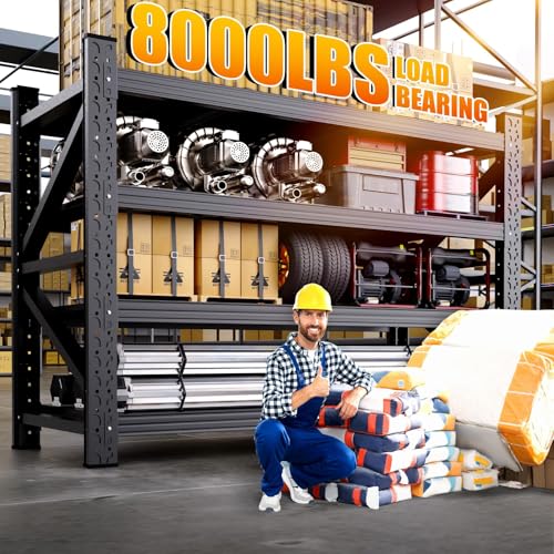 AXASIIO 79"W Heavy Duty Storage Shelves, 8000LBS Adjustable Garage Shelving Unit, Rust Proof Large Metal Storage Rack, 24"D x 79"W x 74"H Industrial Shelving for Warehouse, Basement, Shop, Supermarket
