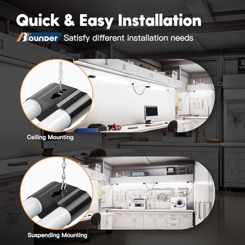 BBOUNDER 10 Pack Linkable LED Utility Shop Light, 4400 LM, 6500K Cool Daylight, 4 FT Integrated Fixture for Garage, 40W Equivalent 250W, Surface + Suspension Mount, Black
