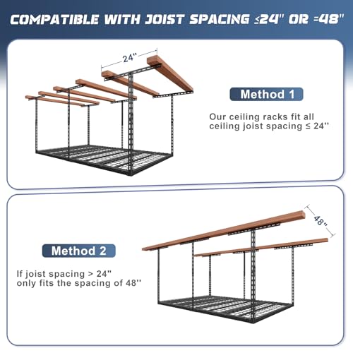 Jusgym 4X6FT Overhead Garage Storage Rack, 26"-40" Height Adjustable Garage Ceiling Storage Racks, Heavy Duty Metal Overhead Storage Organizer System, 450LBS Weight Capacity