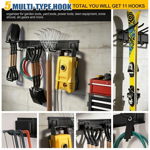 14Pack Garage Tool Organizer Wall Mount, 49.5'' Garage Wall Organizer with 11 Adjustable Hooks, 520lbs Heavy Duty Garage Storage & Organization, Garage Hanging Rack for Garden Yard Tool Shed, Men Gift