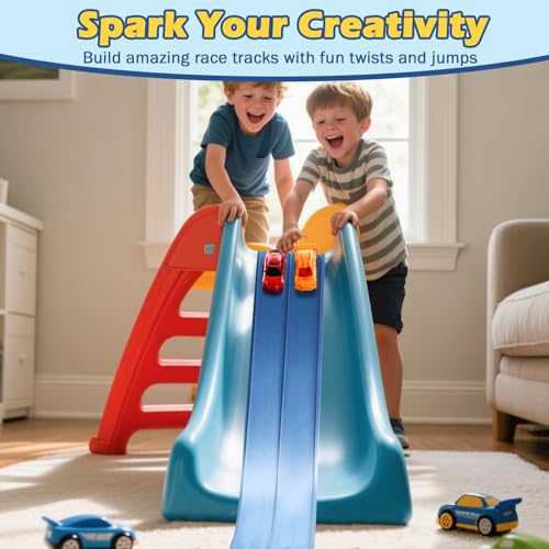 INKZOO Flex Tracks 15 Ft Starter Set Flexible Race Track for Kids 3+, Flexible Car Track Race Car Ramp Track Compatible with Diecast 1/64th Cars, Portable Rolls Up Race Tracks with Strong Suction Cups