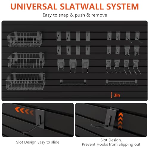 Slat Wall Paneling 4ft x 8ft, Slatwall Panel PVC Garage Storage System Heavy Duty Wall Mounted Tool Organizer, Slate Board Wall Rack for Tools, Power Equipment & Organization,Black
