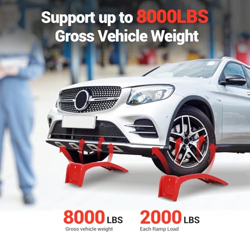 Garvee 8 in Lift Solid Steel Car Ramp 8000 LBS Capacity, 2000 LBS Per Ramps, Heavy Duty Truck Ramps for Car Repair or Vehicle Maintenance, 2 Pack Car Ramps, Red