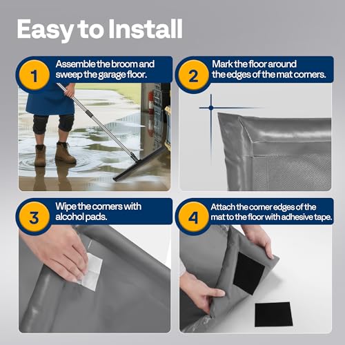 VIVOHOME Containment Mat (8'6" x 20') with Stay Put Corner, PVC Garage Floor Mats, Heavy Duty Garage Parking Mat with a Squeegee, Gray