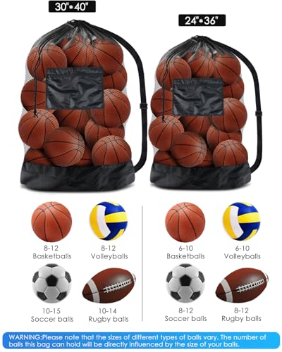 BROTOU Ball Storage Net Bags, Sports Equipment Organizer for Garage/Outdoor/Pool/Gym/Beach,Drawstring Mesh Bag for Basketball/Football/Soccer/Volleyball/Baseball/Tennis/Swimming Gear/Toys