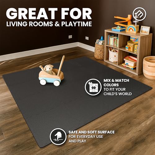 bemaxx Gym Mats Set - 18 pcs EVA Interlocking Foam Floor Tiles (12.6"x12.6"x0.4") 18sqft Protective Gym Flooring Sports Home Workout Exercise Mats Puzzle Garage Fitness Play-Room Pool Treadmill Bike