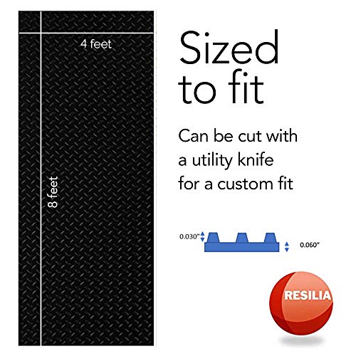 RESILIA Heavy Duty Garage Floor Runner & Protector Mat - Slip Resistant Diamond Plate PVC Mats - Water, Spill, & Stain Resistant, Black (4 feet x 8 feet), Made in The USA
