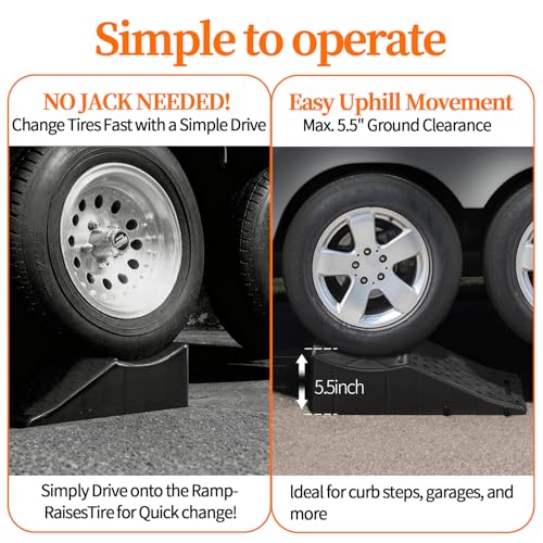 Oivjckx 2 Piece Tandem Wheel Ramp, Portable Car Service Ramp, 5.5in Tire Lift Trailer Wheel Jack RV Flat Tire Ramp, for Routine Tire Replacement Repairs