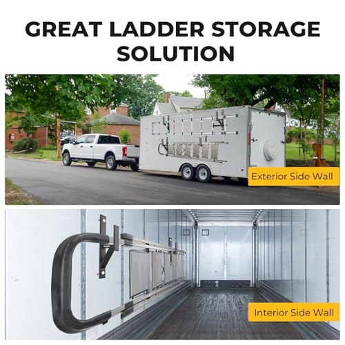 BougeRV Side Mount Trailer Ladder Rack, 2 Racks Heavy Duty Steel Ladder Racks with Bungee Cords Fit for Open and Enclosed Trailer Side Wall, 353 LBS Capacity, Carry 1 or 2 Ladders