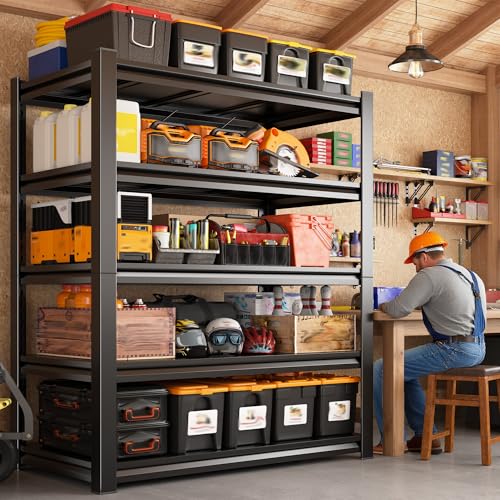 REIBII Garage Shelving 3000 LBS Storage Shelves Adjustable Metal Shelving, 5 Tier Garage Shelves for Basement, Warehouse, Kitchen, Pantry, Commercial, 72" H x 36" W x 16" D