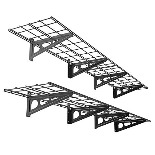 FLEXIMOUNTS 2x8 Overhead Garage Storage Adjustable Ceiling Storage Rack with 2-Pack 1x6ft 12-inch-by-72-inch Wall Shelf, 400lbs+600lbs Capacity,Black