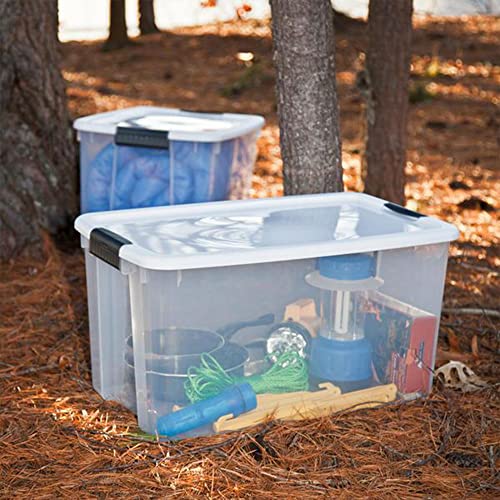 Sterilite Storage System Solution with 106 Quart Clear Latching Storage Tote, 4 Pack and 66 Quart Plastic Stackable Storage Tote, 4 Pack