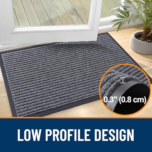 OLANLY Front Door Mat Indoor Outdoor Entrance, 2-Pack 29.5 x 17 Inch, Waterproof Heavy Duty Doormat, Fade Resistant, Low Profile, Easy Clean Patio Porch Welcome Floor Mats for Entry, Grey