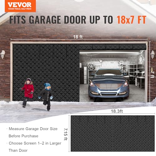 VEVOR Garage Door Screen for Winter, 18x7FT Garage Door Insulation Kit, Magnetic Thermal Insulated Garage Door Cover Curtains with Enhanced Weighted Bottom, Waterproof Windproof Soundproof