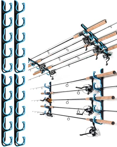 Ghosthorn Fishing Rod Holders for Garage Fishing Pole Holders Ceiling or Wall Mounted Rod Rack Garage Storage Organizer Fishing Gear Equipment for Men Women (Blue, 2 Packs)