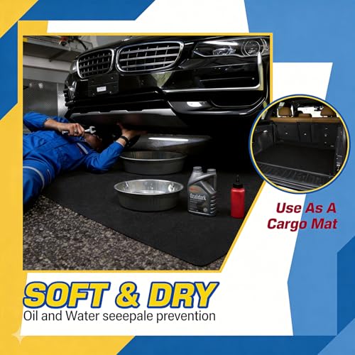 AHEONLAR Oil Spill Mat, 60" x 72" Waterproof Garage Floor Mat, Durable Garage Floor Mats for Under Car, Oil Change Mat Easy to Clean, Washable Garage Mat Protect Floor from Spill & Stain（Black）