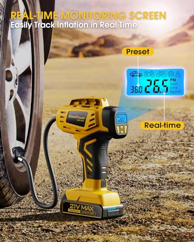 KeenPower Tire Inflator Portable Air Compressor - Super Fast - 21V Rechargeable Battery Powered Handheld 160PSI Tire Inflator, Dual Power Supply Modes, Portable Air Pump for Car Motorcycle E-Bike