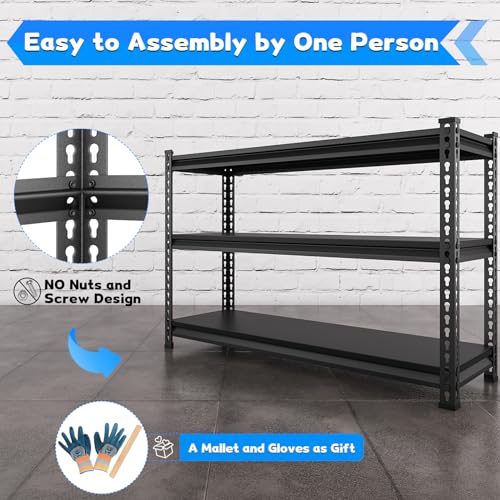 SDXYSTCE 48" W Garage Shelving Heavy Duty, 1500LBS Loads Adjustable Garage Storage Shelves, 3-Tier Metal Shelving Units and Storage Racks, Industrial Utility Shelf,48" Wx18 Dx39 H, Black