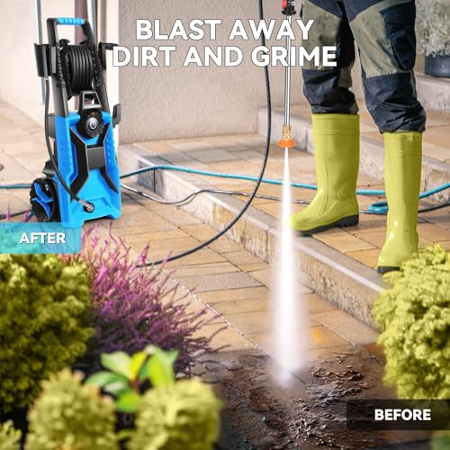 Electric Pressure Washer,5000 PSI Adjustable Pressure,4GPM Power Washer Electric Powered with Foam Cannon,4 Nozzle,33FT Hose and Soap Bottle for Home/Cars/Fences (Blue)
