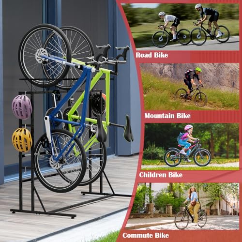 ETELI Bike Rack Garage Freestanding Bikes Rack Floor Stand Vertical Bike Stand Rack for Garage Organizer Indoor Outdoor Bikes Storage, Hold Max Tire Width 2.65”, Black