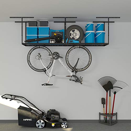 eShelf 2ftx8ft Overhead Garage Storage Rack, Heavy-Duty Metal Garage Ceiling Storage Rack, 22''-40" Adjustable Ceiling Drop-Down, 400 lb. Loading Weight Capacity, Black