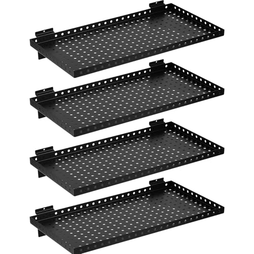 LYYUWE Heavy Duty Slatwall Shelf 24x12Inch, Steel Slatwall Accessories Storage Rack for Garage, Retail, Workshop (4, 24x12Inch)