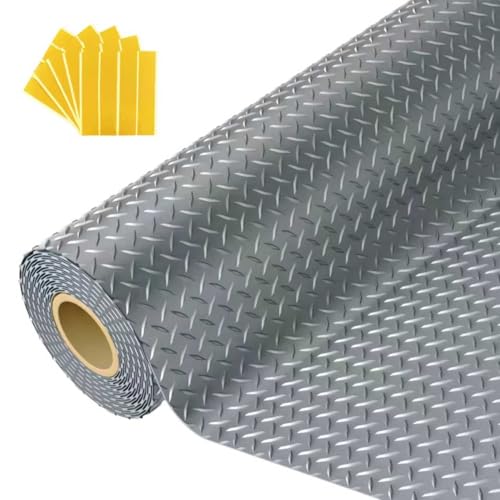 7.5x25 FT Garage Floor Mat, 2.8mm Thickened Flooring Roll Under Car Mat with 20Pcs Tapes, Diamond Plate, Non-Slip Floor Protector Mat for Trailer, Garage, Warehouse, Gyms, Trailer, Gray