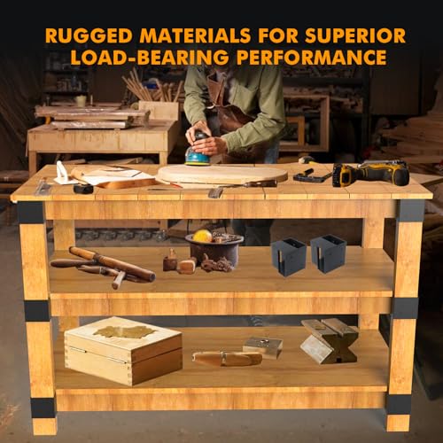 Heavy Duty Workbench Bracket Kit - 8 Pcs Steel 3-Way Right Angle Corner Brackets for DIY Custom Workbench, Shelving, Work Table, Fits 2x4 (Actual 1.5"x3.5") Wood