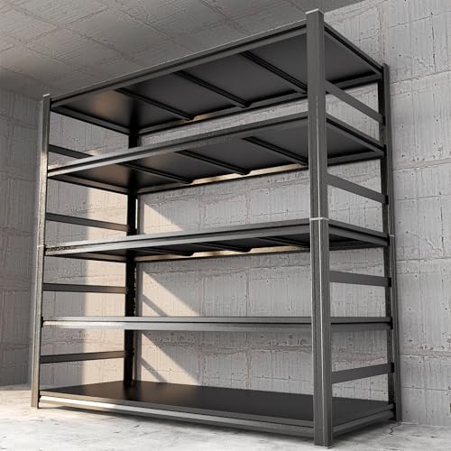 PRESTELION Garage Shelving 3500LBS Storage Shelves 5-Tier Adjustable Metal Shelving Units Garage Storage Shelves Heavy Duty for Industrial, Warehouse, Basement, Commercial, Black (73" H×48" W×24" D)
