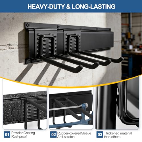 14Pack Garage Tool Organizer Wall Mount, 49.5'' Garage Wall Organizer with 11 Adjustable Hooks, 520lbs Heavy Duty Garage Storage & Organization, Garage Hanging Rack for Garden Yard Tool Shed, Men Gift