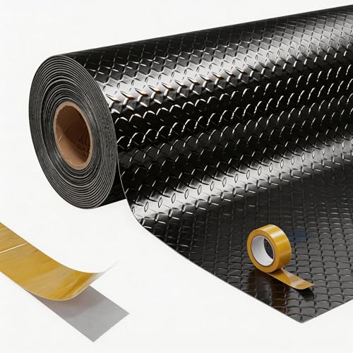 Garvee 7.5x17 FT Garage Floor Mat,Thickened Diamond Plate PVC Garage Mats Flooring Roll,Heavy Duty Parking Mat,Waterproof Non-Slip Floor Protector for Cars/Warehouse/Basement/Workshop(Black