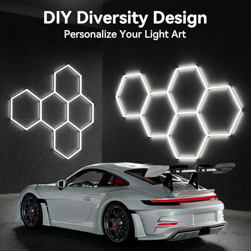 MODERN 11Grids Hexagon Garage Light: 48Pack 384W 47000LM High Brightness Hexagon Garage Lights-Easy Install Honeycomb Ceiling Lights for Warehouse, Gym Basement, Exhibition Hall