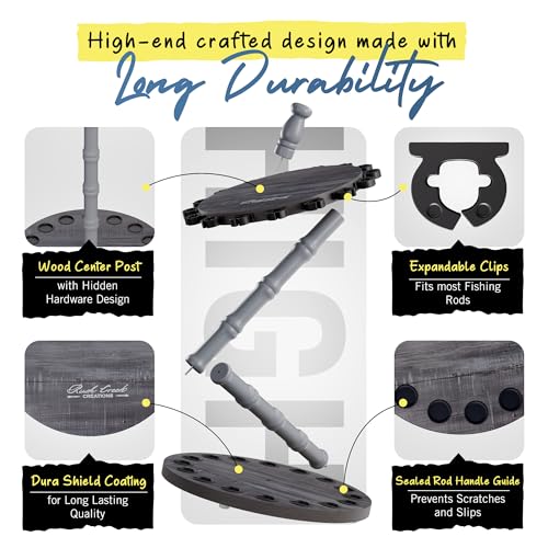 Rush Creek Creations 16-Rod Round Fishing Rod Holder for Garage, 360° Access Fishing Pole Holder for Fishing Rods, Reels, and Gear, Securely Holds 16 Rods, Barnwood