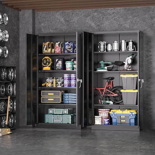 Greenvelly 72" H Metal Storage Cabinet, 36" W x 18" D Black Locking Metal Garage Storage Cabinet with Doors and 4 Adjustable Shelves, Lockable Steel Cabinets for Home Office, Garage, Shop, School