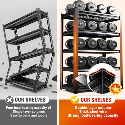 Storage Shelves, 2500lbs Garage Shelving,Adjustable Heavy Duty Shelving Unit,5T Tall Garage Shelves，Metal Standing Shelf Units,Utility Rack For Kitchen Warehouse Industrial Basement 71.2*35.4*15.7