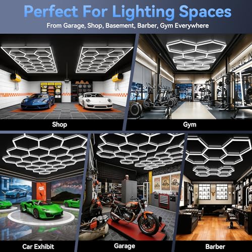 LZHOME Hexagon 5000K LED Garage Lights: 25 Pack Updated 1.31-inch Wider Size,26300LM Super Bright Hex Lighting Ceiling LED Shop Light for Garage, Car Detailing, Workshop, Warehouse, Gym, Basement