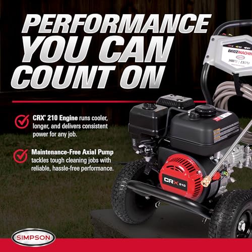 Simpson 3400 PSI Gas Pressure Washer, 2.5 GPM Residential Power Washer, Cold Water, 25' Hose, Clean Machine, 49-State Compliant (CM61083)