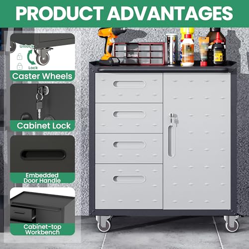VIYET 10-Piece Heavy Duty Steel Garage Cabinet System | All-in-One Modular Garage Cabinet Set for Ultimate Workshop Organization | Easy Assembly Garage Storage Cabinets & Tool Bench