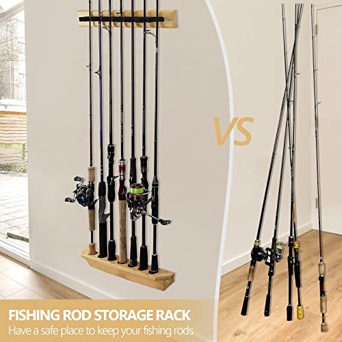 THKFISH Fishing Rod Racks Fishing Rod Holders for Garage Wood Fishing Pole Wall Rack Store 7 Fishing Rod Combos,1 Pair