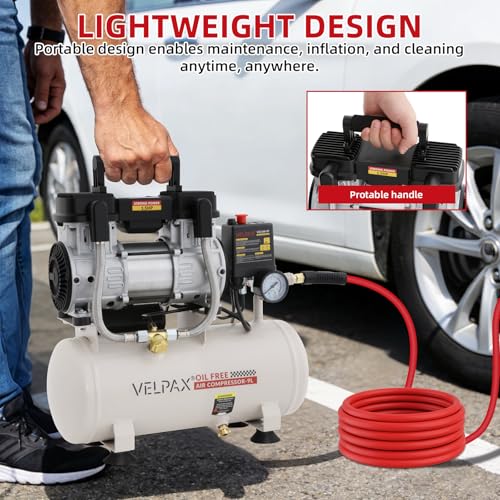 Ultra Quiet Air Compressor, Only 60dB, 2.4 Gallon Tank, Oil-Free, 110V/60Hz 1.5HP, 6.71CFM@115PSI, Air Compressor Perfect for Spray Painting, Auto Repair, Tire inflation, Woodwork nailing