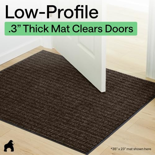 GORILLA GRIP Waterproof Traffic Guard Door Mat, Heavy Duty Entryway Mats, Strong Backing Commercial Utility Rugs for Office Hallway, Garage Floor and Home, Low Profile Carpet Runner, 29x17, Brown