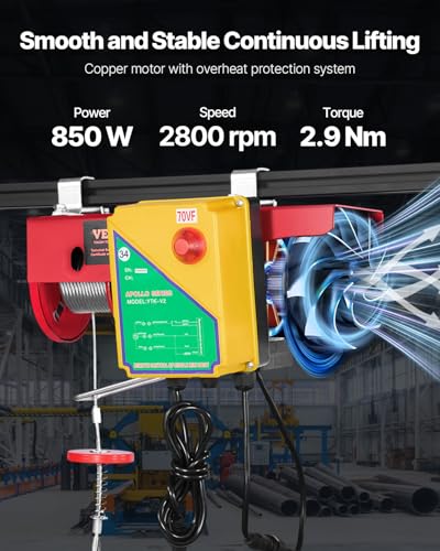 VEVOR 880lbs Electric Hoist with Wireless Remote Control, 110v Electric Hoist with Remote Control, 40ft/20ft Lifting Height Motor, for Garage Warehouse Factory