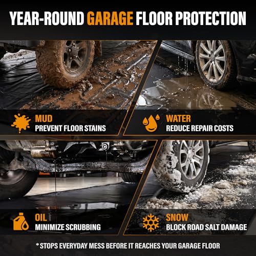 Aegis Mats 7'9" x 18' Garage Floor Mat for Under Car, Heavy Duty 610g PVC Waterproof Containment Mat with Raised Edges, Parking Pad Traps Rain, Mud, Snow & Oil for SUVs and Trucks