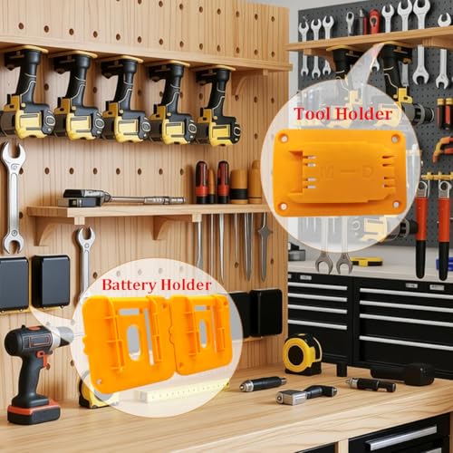 PEHUAP 12-Pack Battery Holder and Tool Holder Wall Mount Set for Dewalt 20V/60V, Drill Tool Hanger Organizer Battery Storage Rack with 36 Screws for Garage Workshop Organization