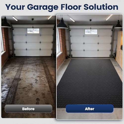 KROAK Containment Mat, Garage Floor Mat 7.5x17ft, Stops Winter Salt Damage & Mess, 2mm Thickest PVC, Heavy Duty Waterproof Shield for Concrete, Easy Clean Cover for SUV, Truck, Car - Black