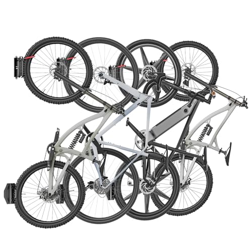 Favoto Swivel Bike Wall Mount (4 Pack) - Family Bike Storage System for Garage, Vertical Bicycle Hanger Fleet, Heavy Duty Space-Saving Wall Hooks for Multiple Bikes, Holds up to 66 lbs Each