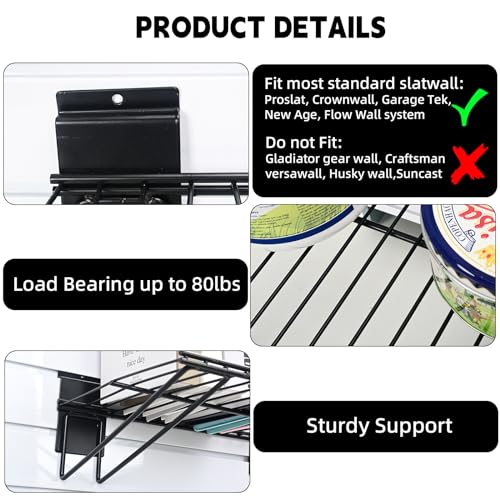 PYBTOOL Slatwall Shelves, Slatwall Accessories, Slat Wall Wire Shelf, Heavy Duty Gargage Storage Slatwall Shelf(2 Pack) (24-Inch Width)